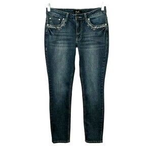 Earl Jeans  Women's 6  Embellished Mid Rise Skinny Jeans  Lace trim Rhinestones